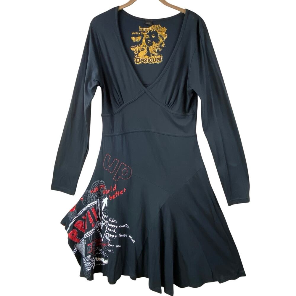 Desigual Art To Wear Midi Dress Size M Black Boho Asymmetric